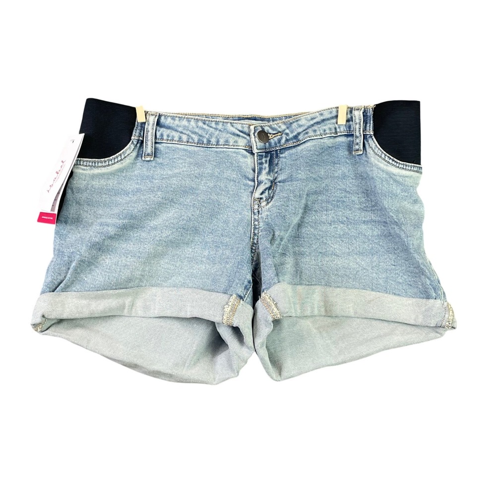 Isabel Maternity Midi Shorts Women 4 Light Wash Denim Cuffed Under Belly Stretch